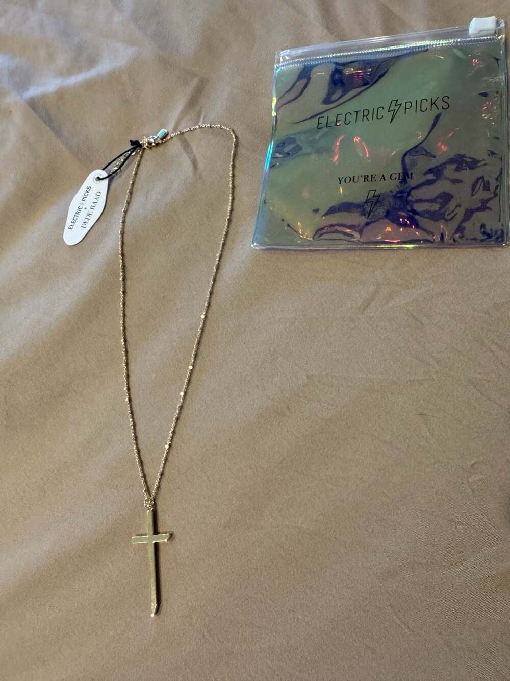 Electric Picks x Dede Raad Gold Cross Pendant Necklace New